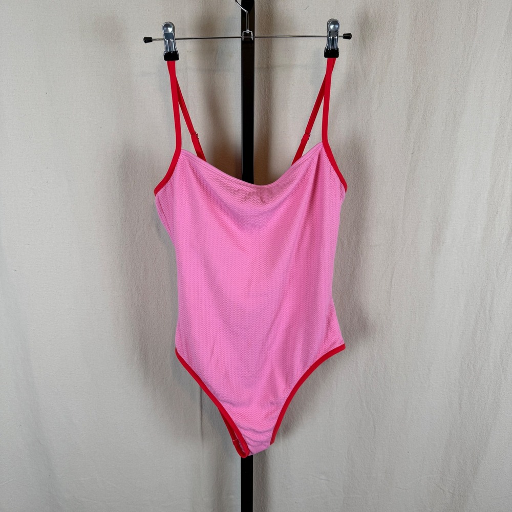 Wild Fable Pink Red Textured High Leg One Piece Swimsuit NWT Large 12-14